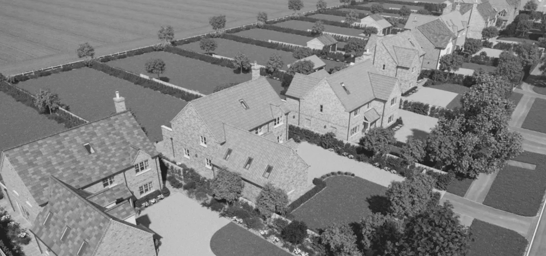 overhead of sutton lane grayscale